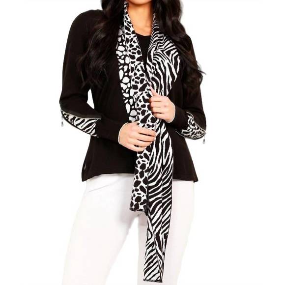 NEW ANGEL APPAREL animal print v-neck with scarf in black/white - Picture 1 of 1